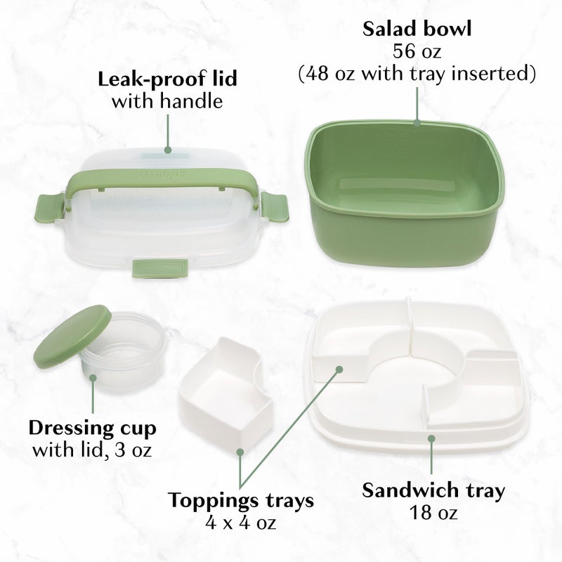 Goodful Stackable Lunch Box Container, Bento Style Food Storage with Removeable Compartments for Sandwich, Snacks, Toppings & Dressing, Leak-Proof and Made without BPA, 56-Ounce, Sage - Image 4
